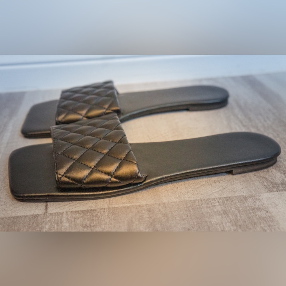 black slip on flat slide sandal size 38